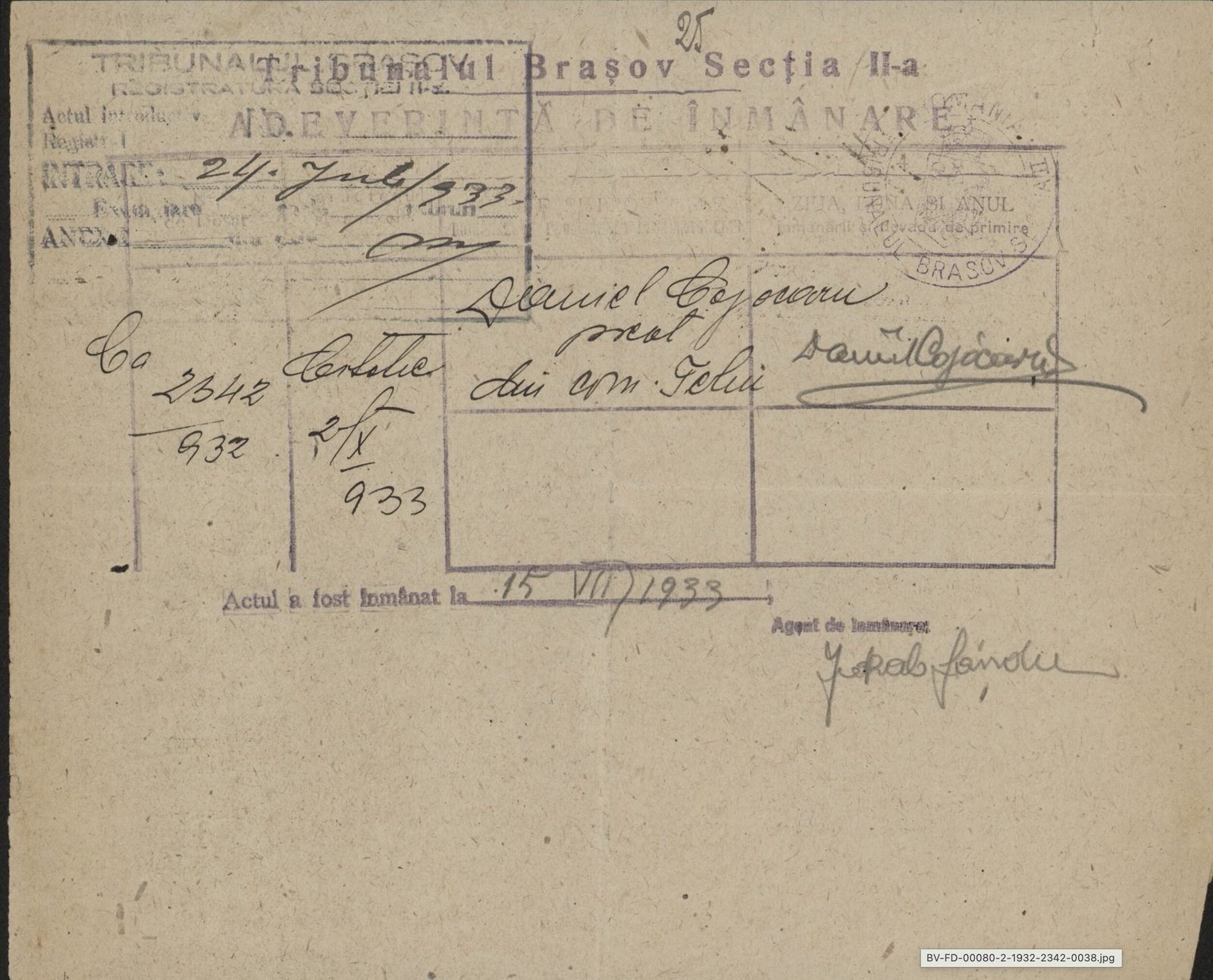Fila 33 din dosarul C.II 2342/1932